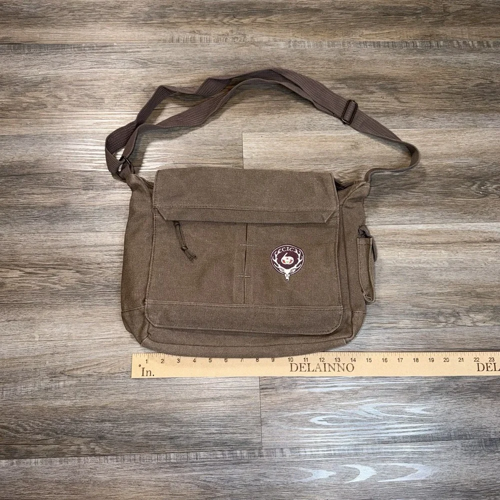 Brown Coffee-Themed Cotton Canvas Messenger Bag w/CIC Patch